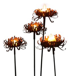 Gartenstecker, Gartendeko, Kerzenständer Blütenform Edelrost mit Hülse für Stab, Ø 20cm